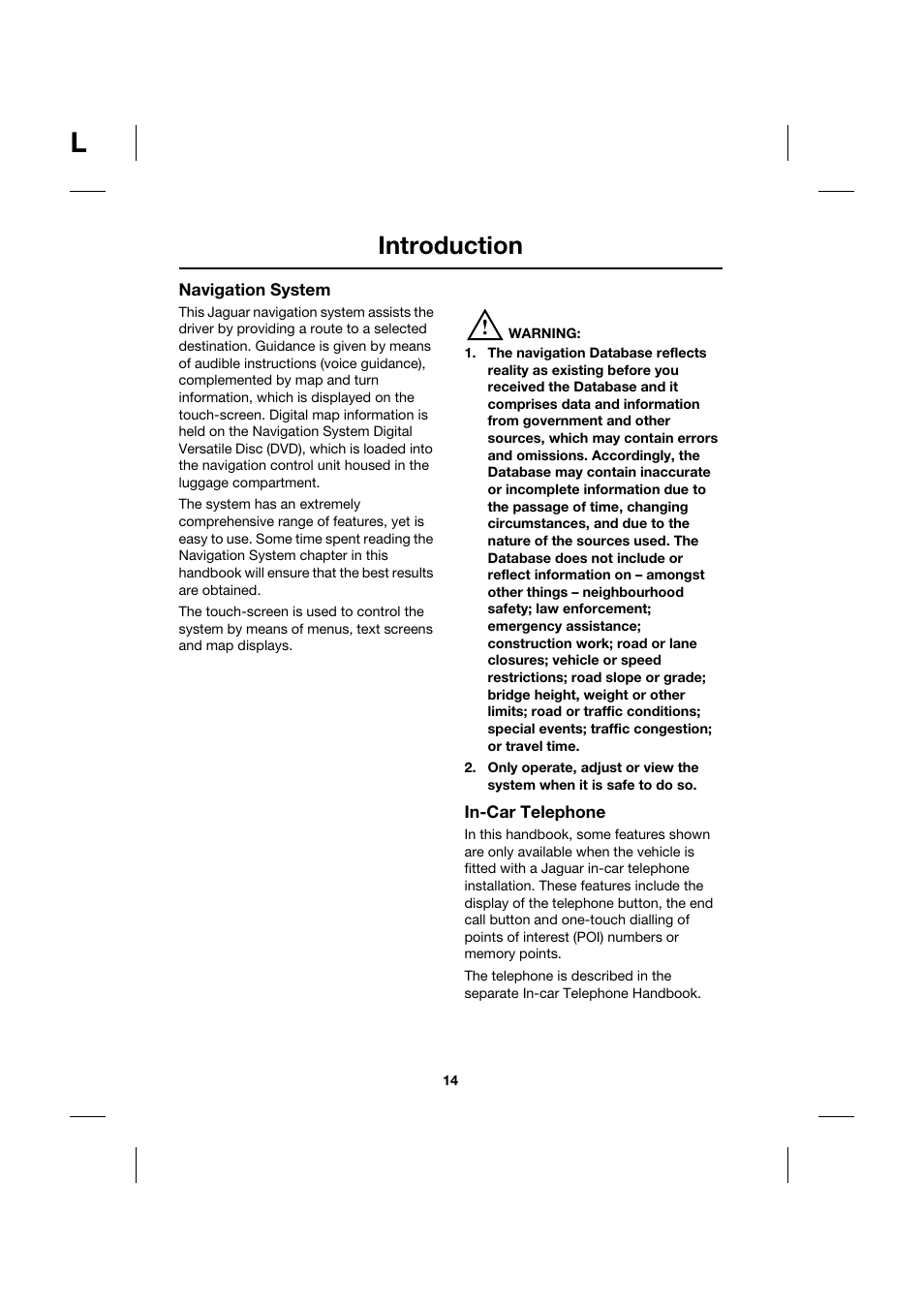 Introduction | Jaguar Touch Screen Display JJM 18 42 26 701 User Manual | Page 14 / 132