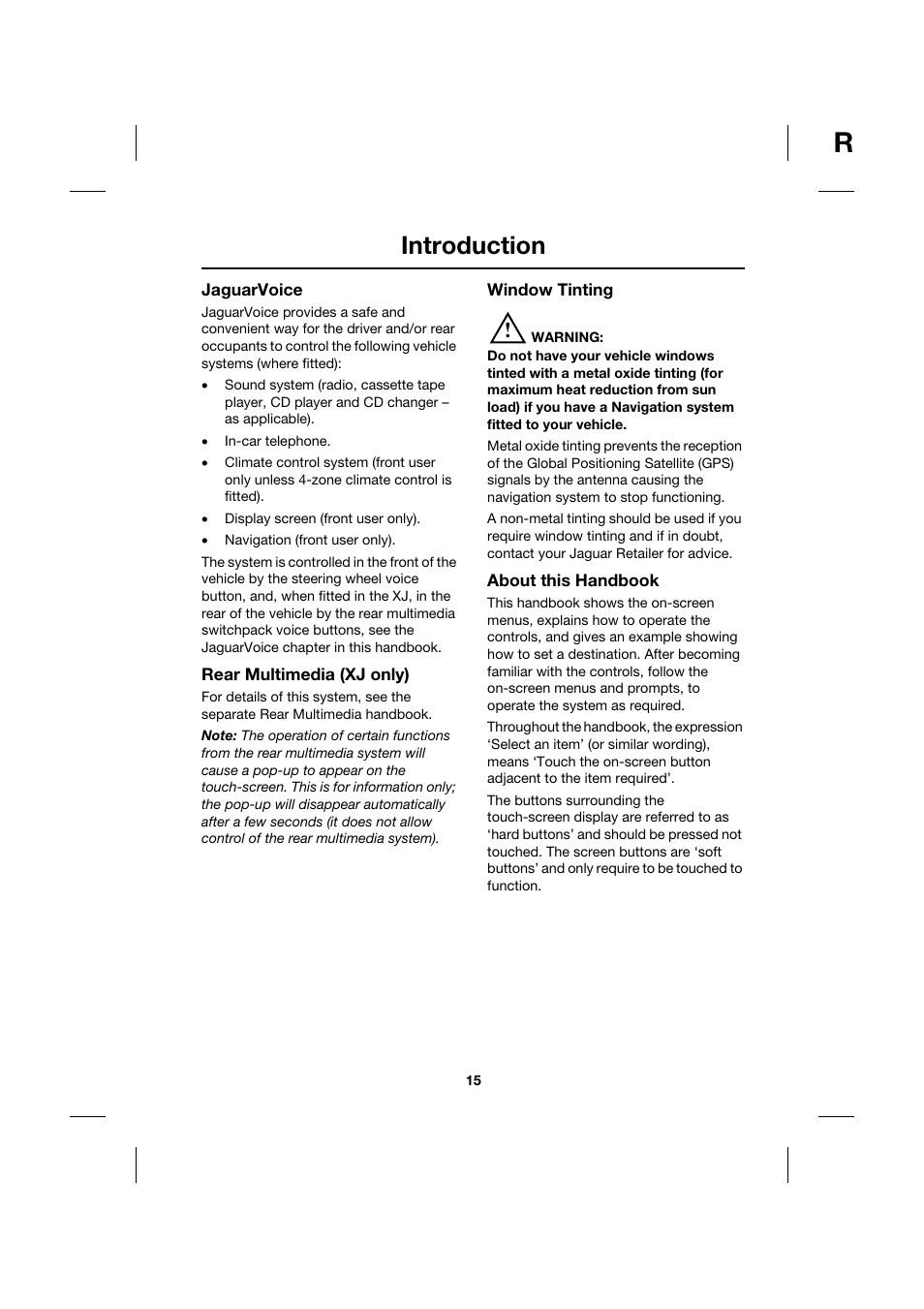 Introduction | Jaguar Touch Screen Display JJM 18 42 26 701 User Manual | Page 15 / 132