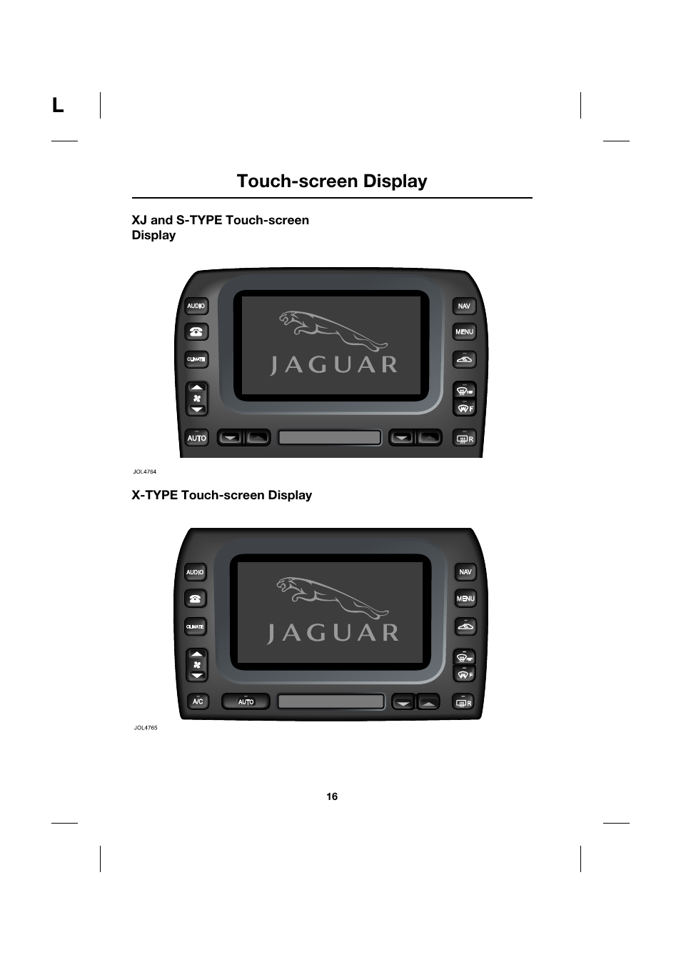 Touch-screen display | Jaguar Touch Screen Display JJM 18 42 26 701 User Manual | Page 16 / 132