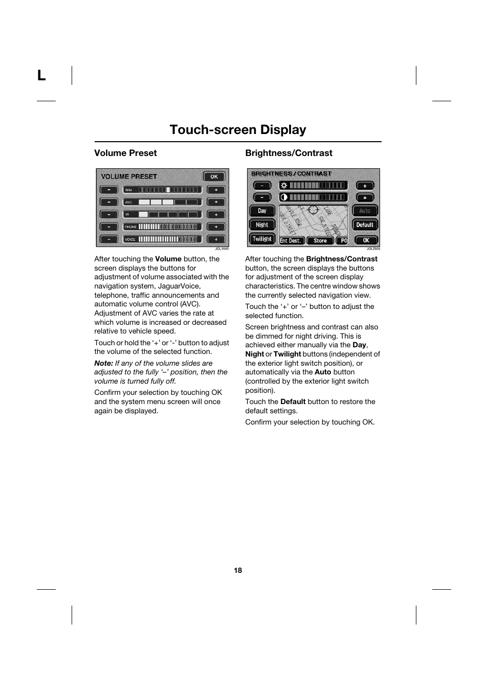 Touch-screen display | Jaguar Touch Screen Display JJM 18 42 26 701 User Manual | Page 18 / 132