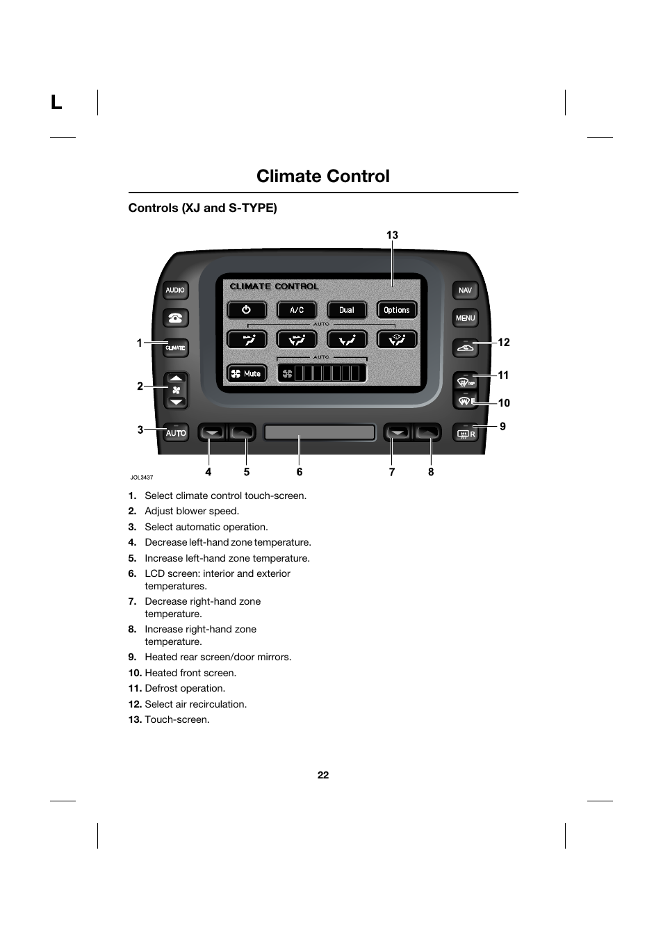 Climate control | Jaguar Touch Screen Display JJM 18 42 26 701 User Manual | Page 22 / 132
