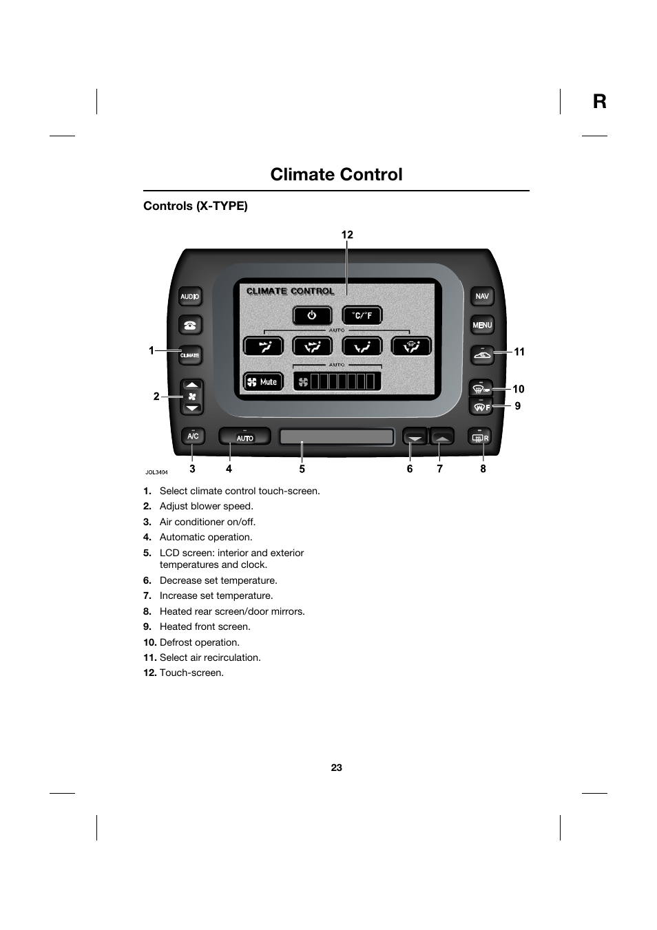 Climate control | Jaguar Touch Screen Display JJM 18 42 26 701 User Manual | Page 23 / 132