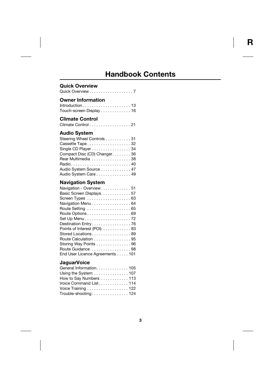 Handbook contents | Jaguar Touch Screen Display JJM 18 42 26 701 User Manual | Page 3 / 132