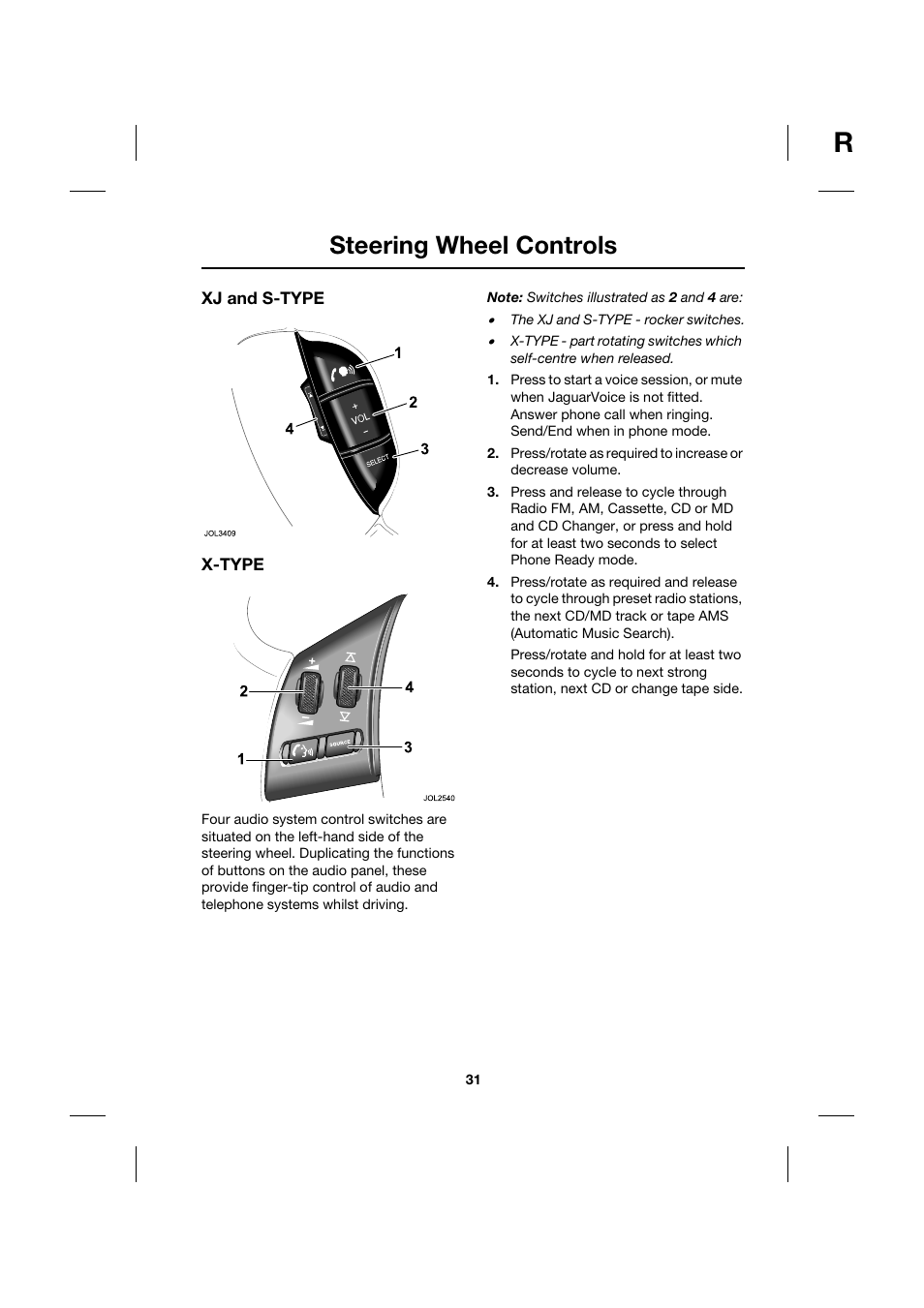 Steering wheel controls | Jaguar Touch Screen Display JJM 18 42 26 701 User Manual | Page 31 / 132