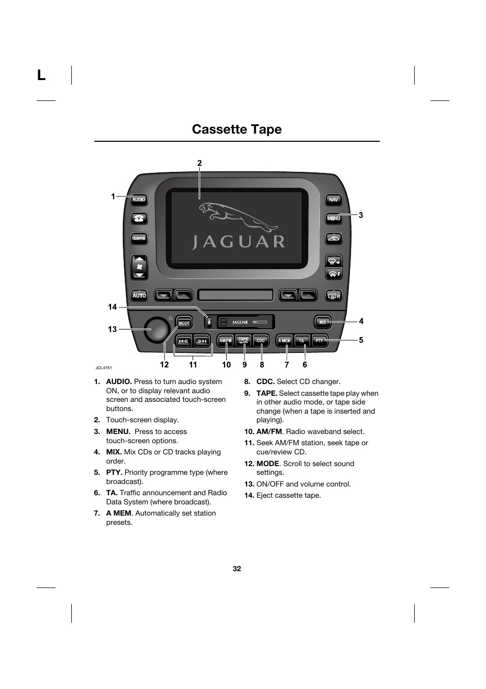 Cassette tape | Jaguar Touch Screen Display JJM 18 42 26 701 User Manual | Page 32 / 132