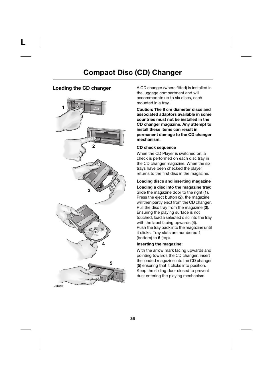 Compact disc (cd) changer | Jaguar Touch Screen Display JJM 18 42 26 701 User Manual | Page 36 / 132