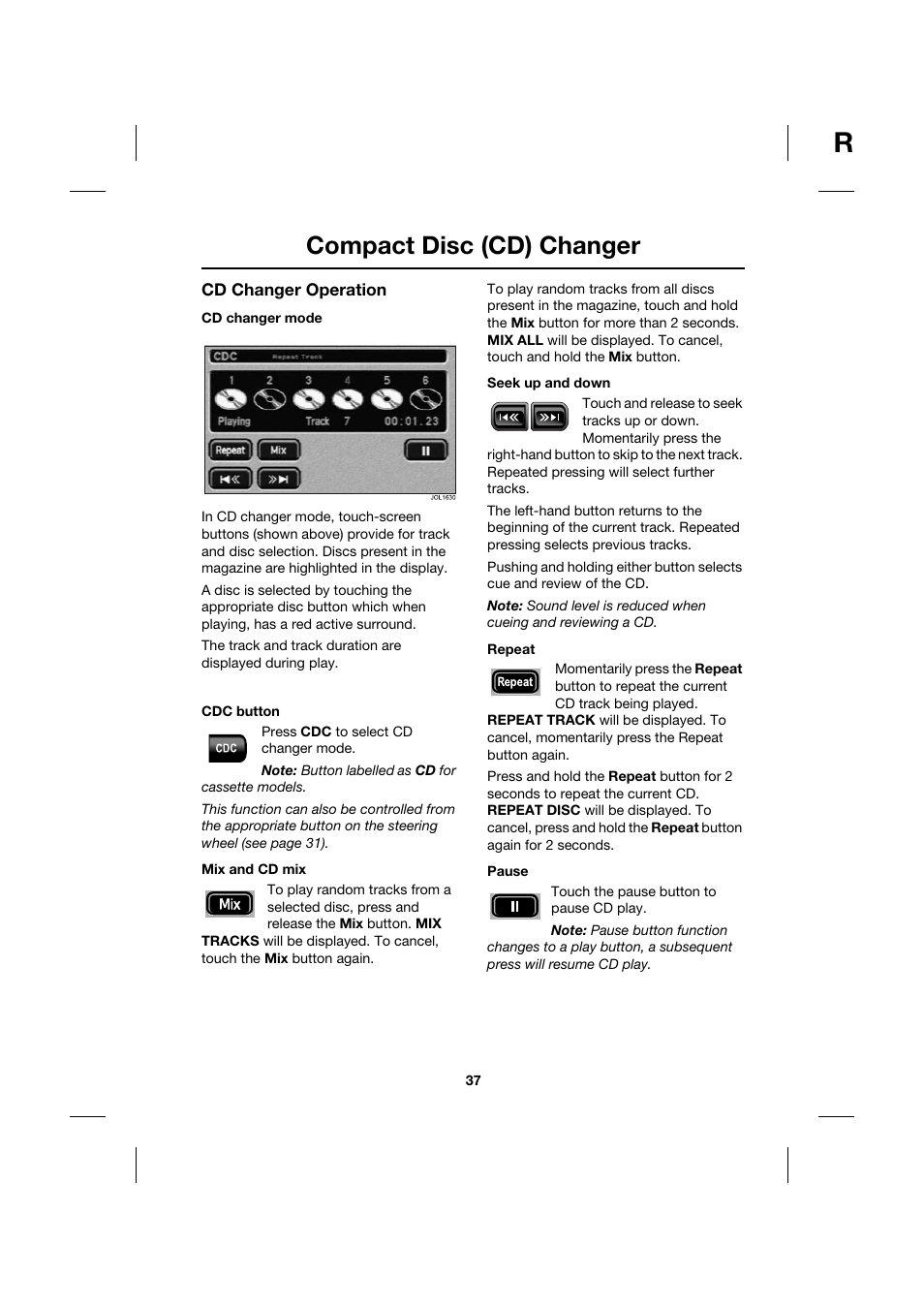 Compact disc (cd) changer | Jaguar Touch Screen Display JJM 18 42 26 701 User Manual | Page 37 / 132