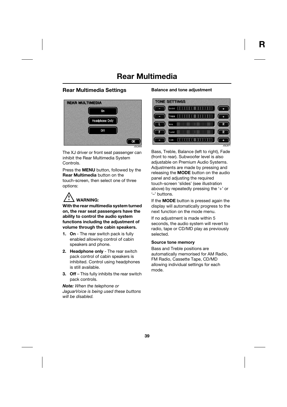 Rear multimedia | Jaguar Touch Screen Display JJM 18 42 26 701 User Manual | Page 39 / 132