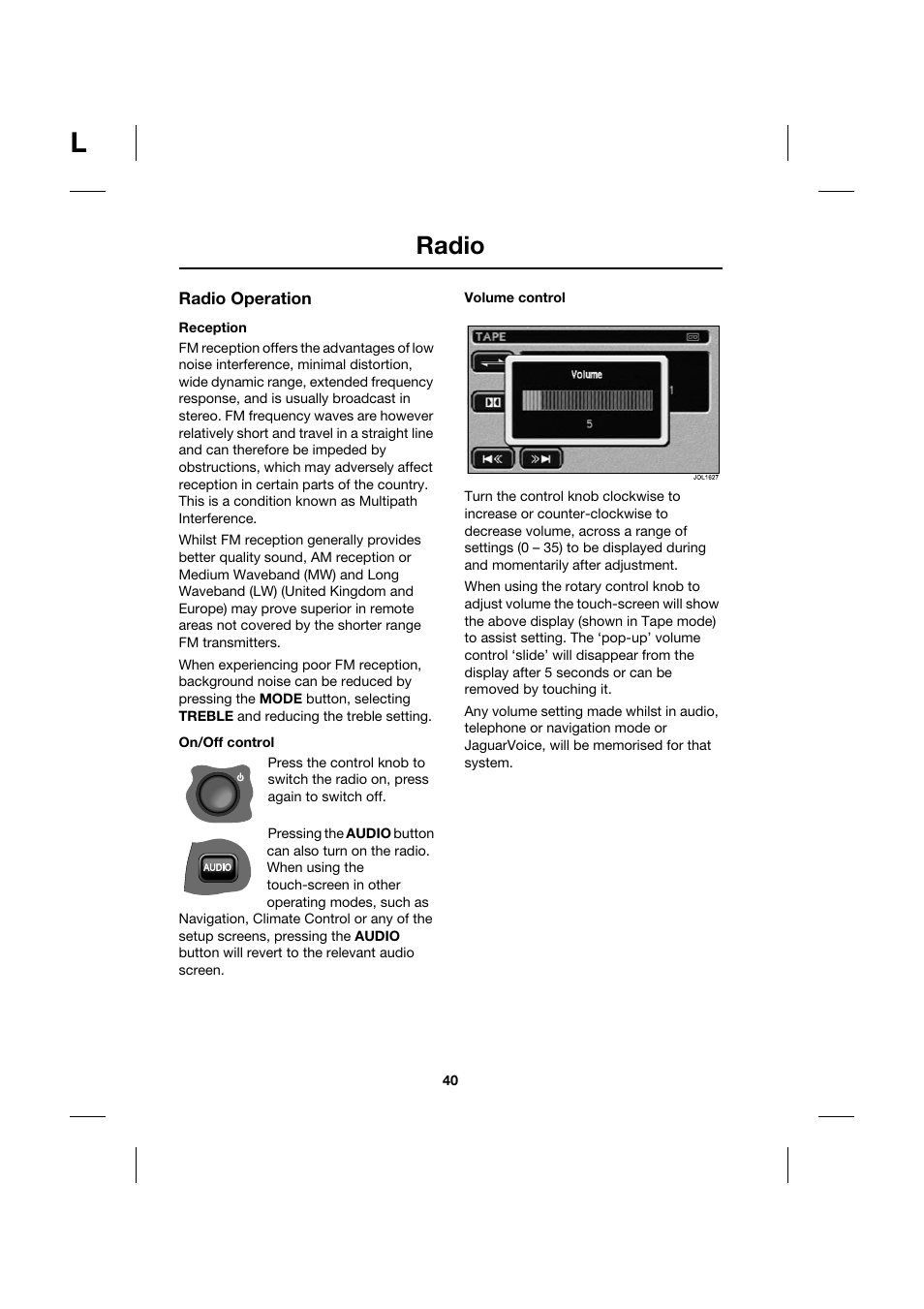 Radio | Jaguar Touch Screen Display JJM 18 42 26 701 User Manual | Page 40 / 132