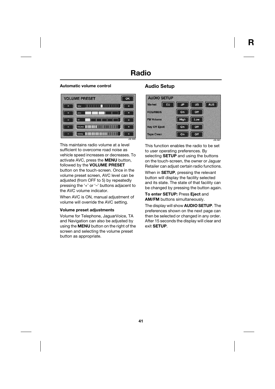 Radio | Jaguar Touch Screen Display JJM 18 42 26 701 User Manual | Page 41 / 132