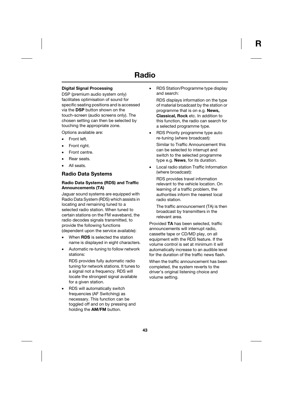 Radio | Jaguar Touch Screen Display JJM 18 42 26 701 User Manual | Page 43 / 132