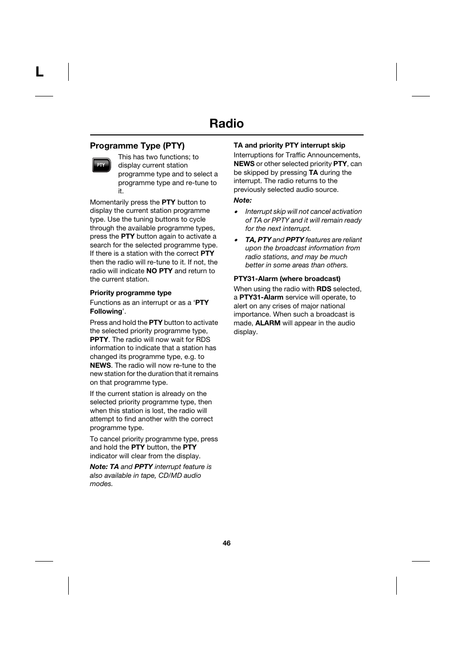 Radio | Jaguar Touch Screen Display JJM 18 42 26 701 User Manual | Page 46 / 132