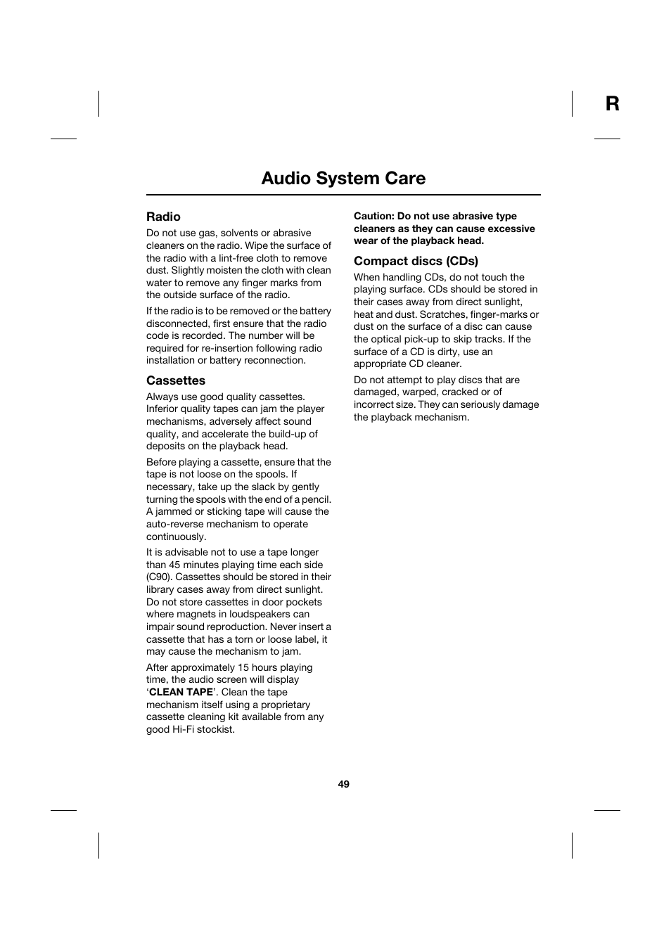 Audio system care | Jaguar Touch Screen Display JJM 18 42 26 701 User Manual | Page 49 / 132
