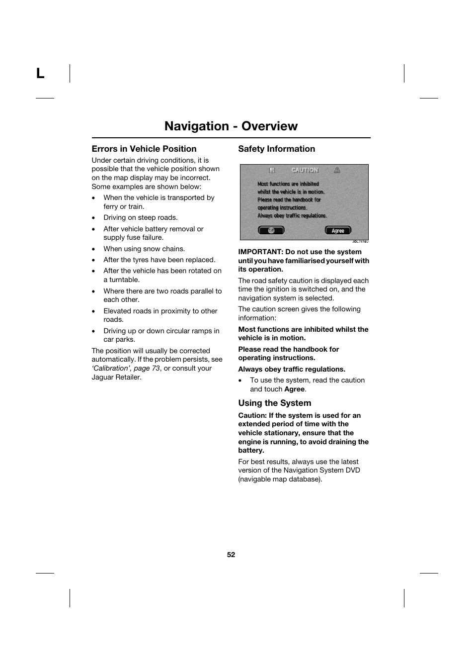 Navigation - overview | Jaguar Touch Screen Display JJM 18 42 26 701 User Manual | Page 52 / 132