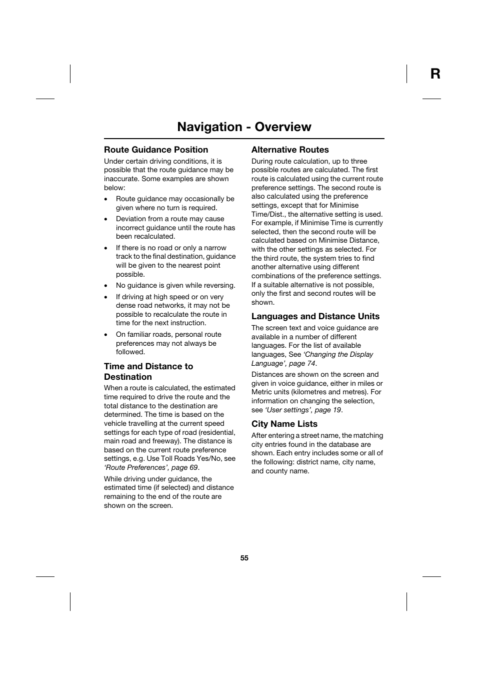 Navigation - overview | Jaguar Touch Screen Display JJM 18 42 26 701 User Manual | Page 55 / 132