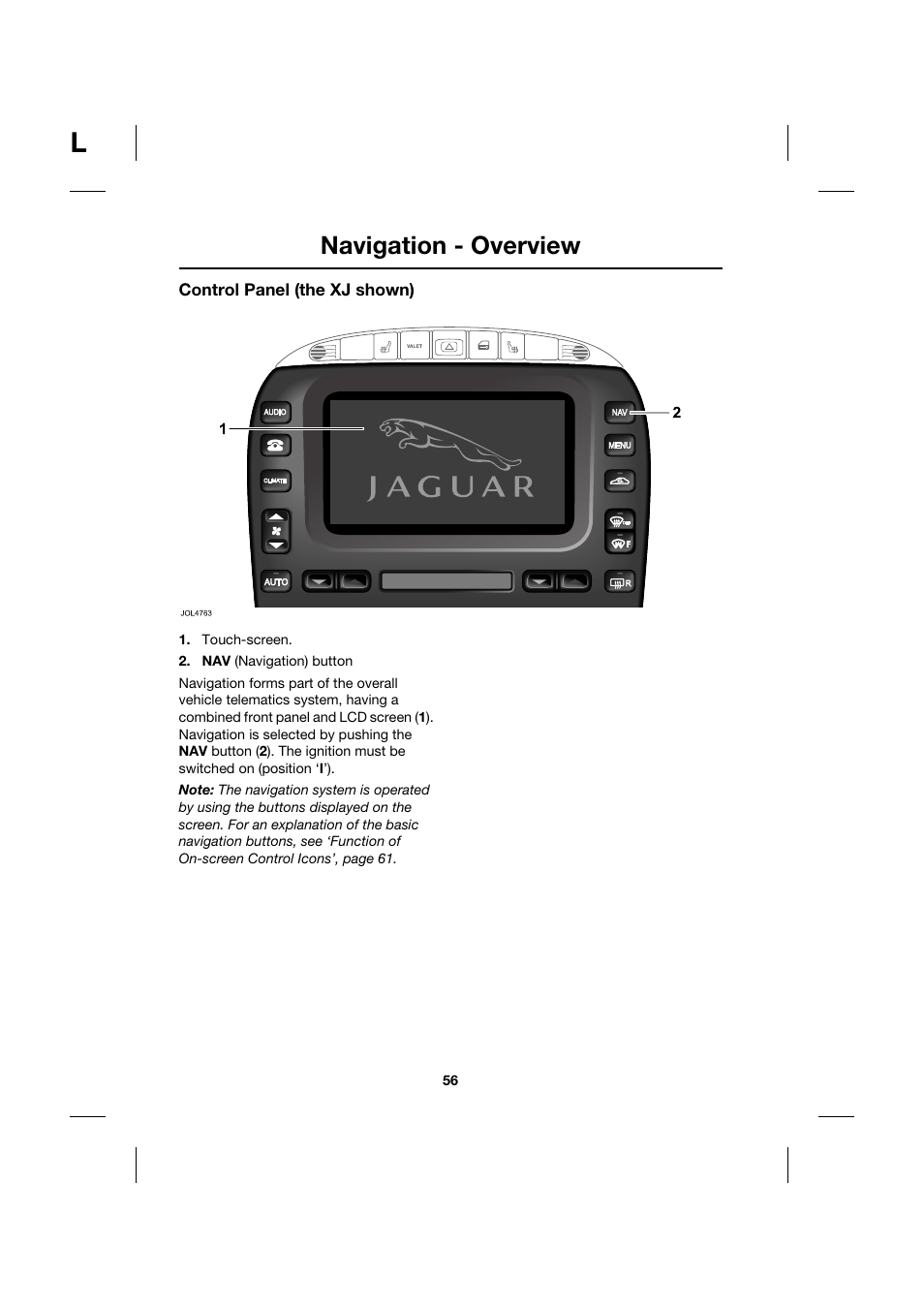 Navigation - overview | Jaguar Touch Screen Display JJM 18 42 26 701 User Manual | Page 56 / 132