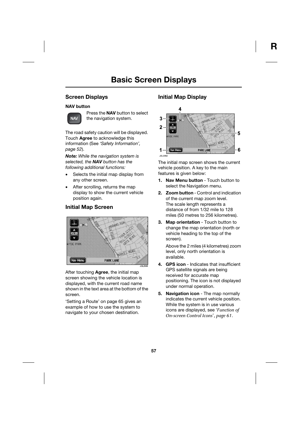 Basic screen displays | Jaguar Touch Screen Display JJM 18 42 26 701 User Manual | Page 57 / 132