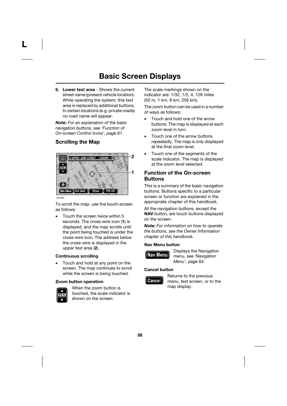 Basic screen displays | Jaguar Touch Screen Display JJM 18 42 26 701 User Manual | Page 58 / 132