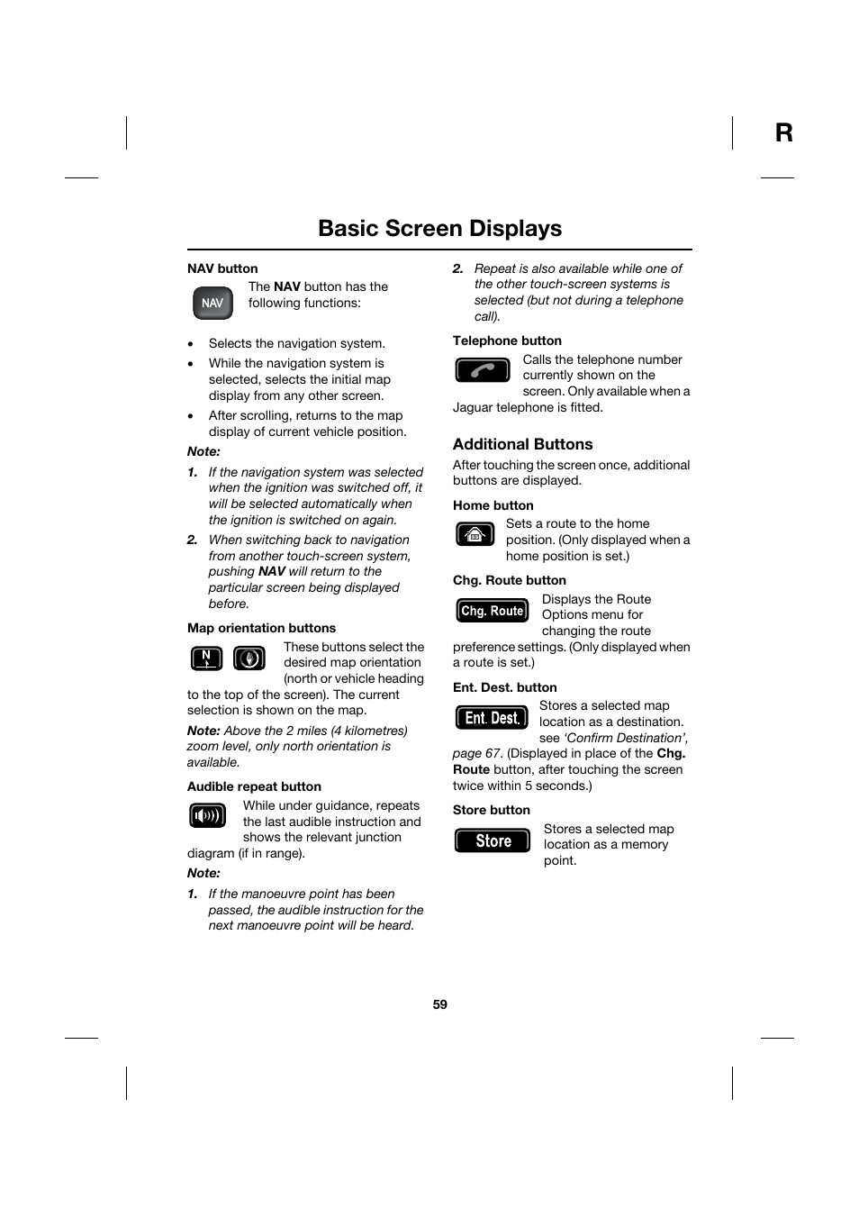 Basic screen displays | Jaguar Touch Screen Display JJM 18 42 26 701 User Manual | Page 59 / 132