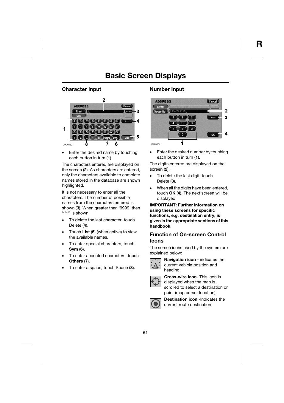 Basic screen displays | Jaguar Touch Screen Display JJM 18 42 26 701 User Manual | Page 61 / 132