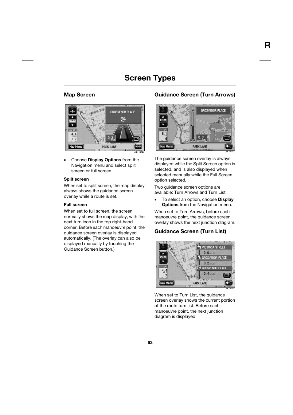 Screen types | Jaguar Touch Screen Display JJM 18 42 26 701 User Manual | Page 63 / 132