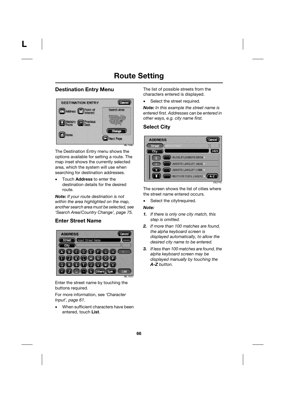 Route setting | Jaguar Touch Screen Display JJM 18 42 26 701 User Manual | Page 66 / 132