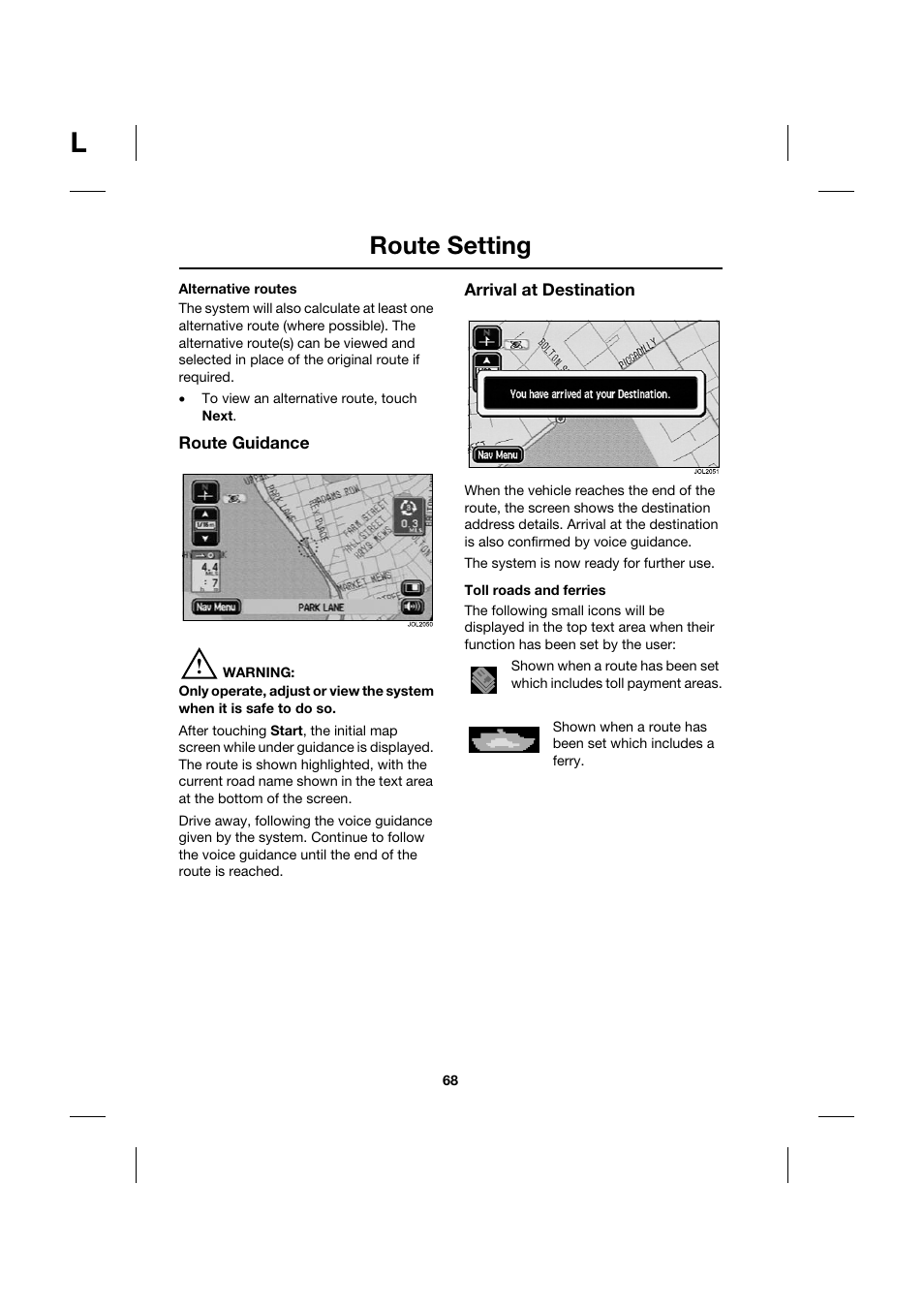 Route setting | Jaguar Touch Screen Display JJM 18 42 26 701 User Manual | Page 68 / 132