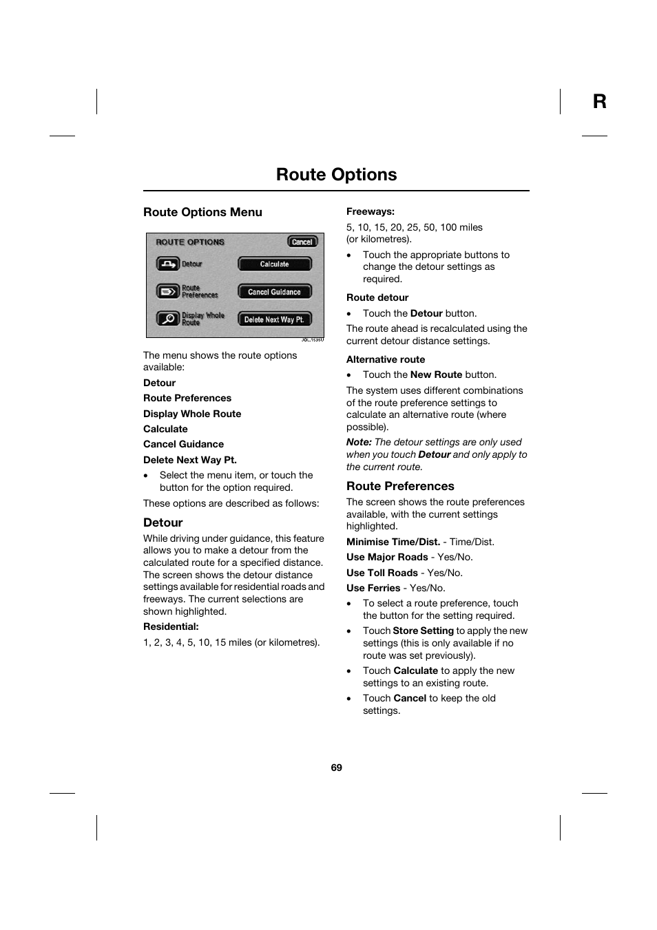 Route options | Jaguar Touch Screen Display JJM 18 42 26 701 User Manual | Page 69 / 132