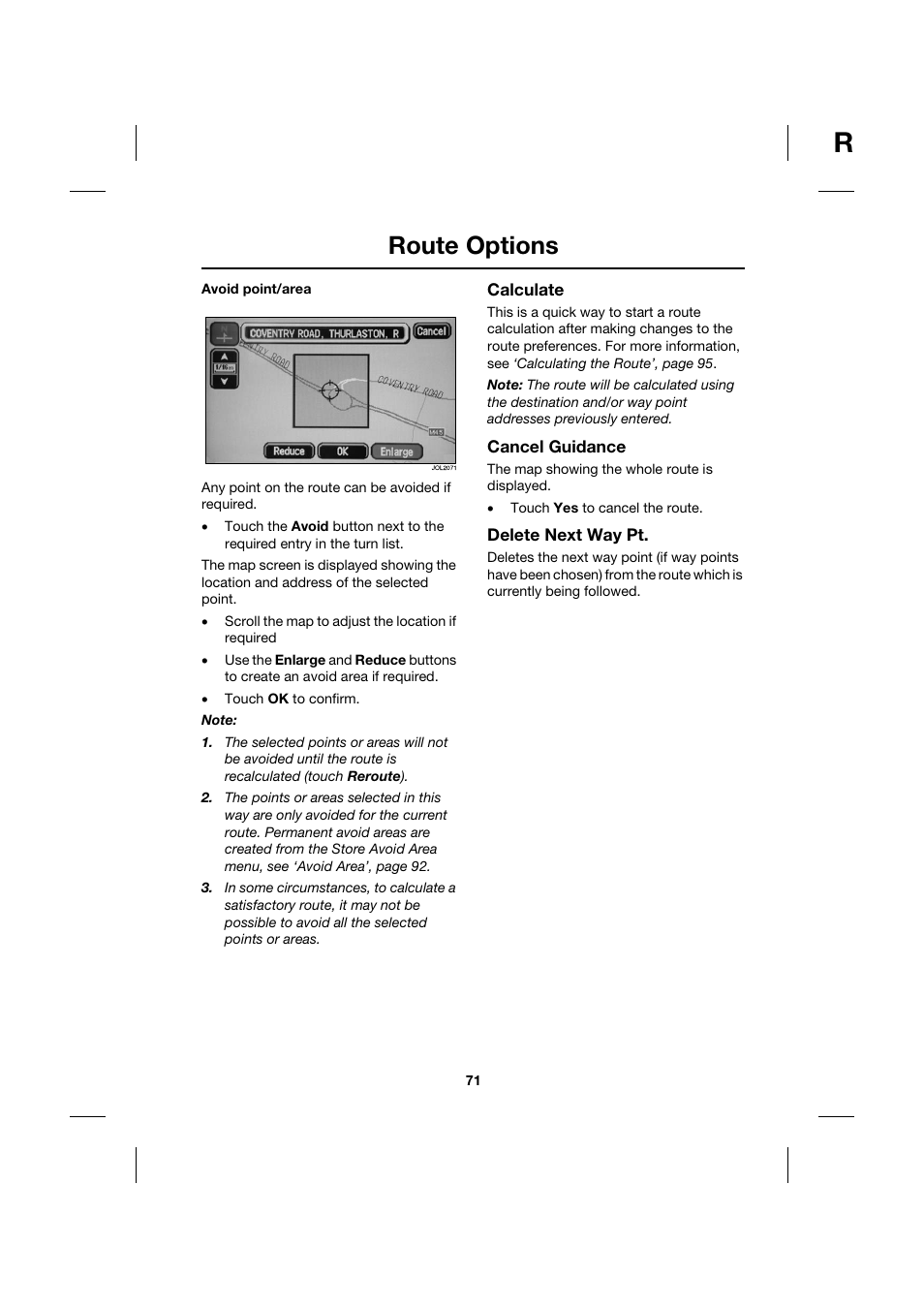 Route options | Jaguar Touch Screen Display JJM 18 42 26 701 User Manual | Page 71 / 132