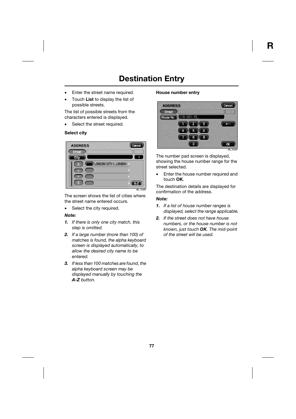 Destination entry | Jaguar Touch Screen Display JJM 18 42 26 701 User Manual | Page 77 / 132