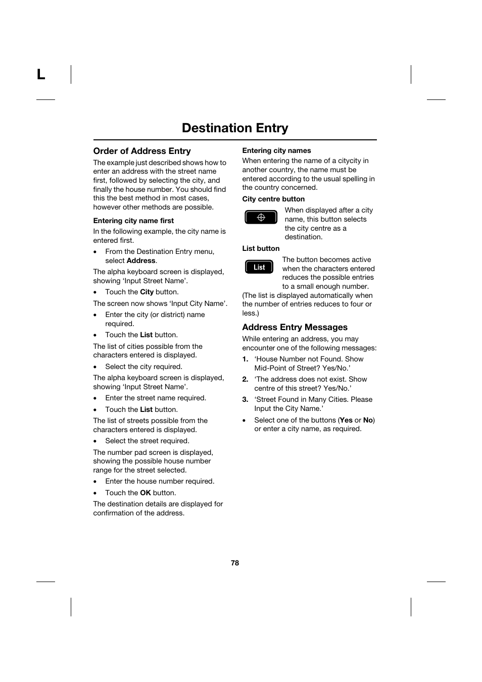 Destination entry | Jaguar Touch Screen Display JJM 18 42 26 701 User Manual | Page 78 / 132
