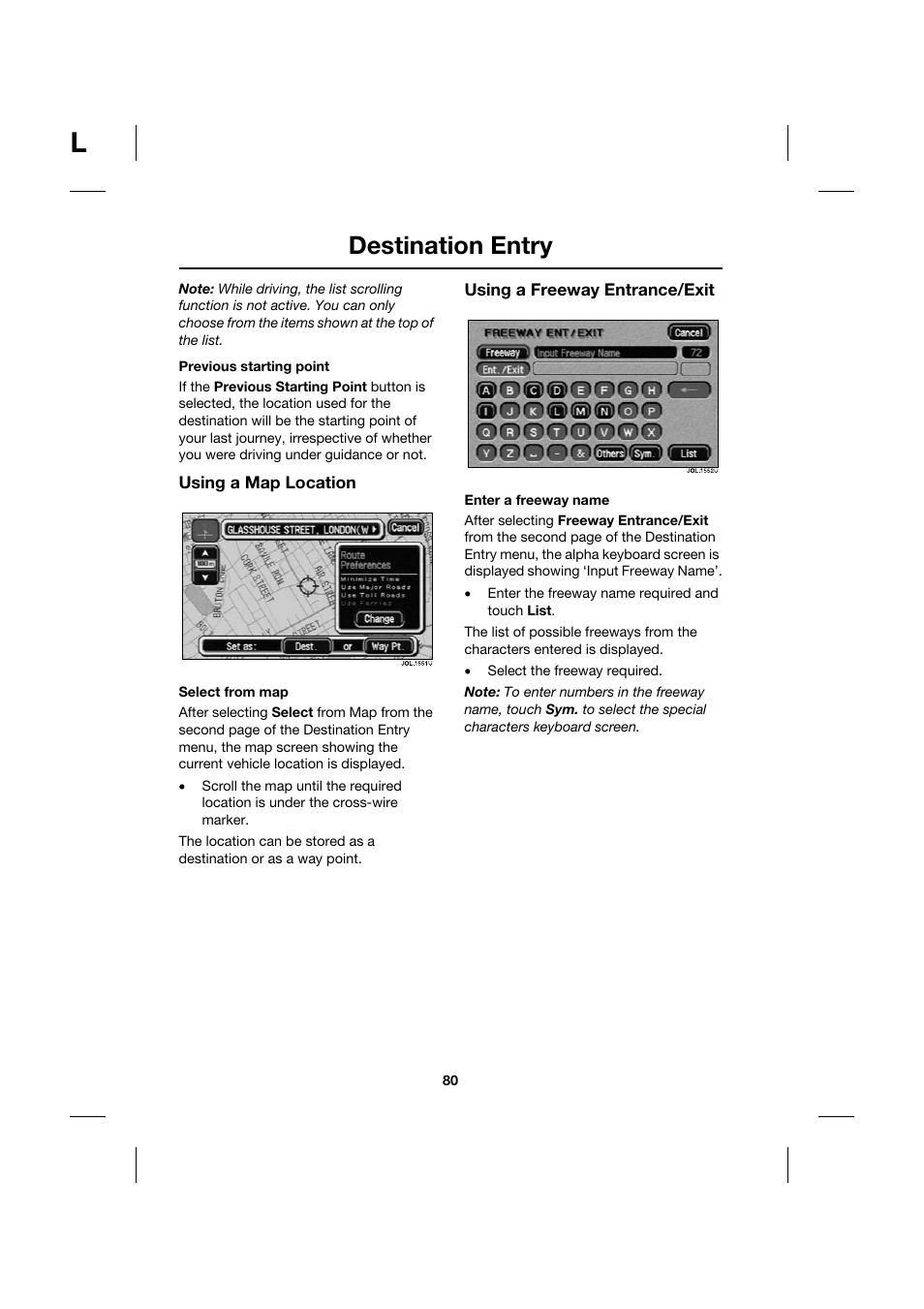 Destination entry | Jaguar Touch Screen Display JJM 18 42 26 701 User Manual | Page 80 / 132