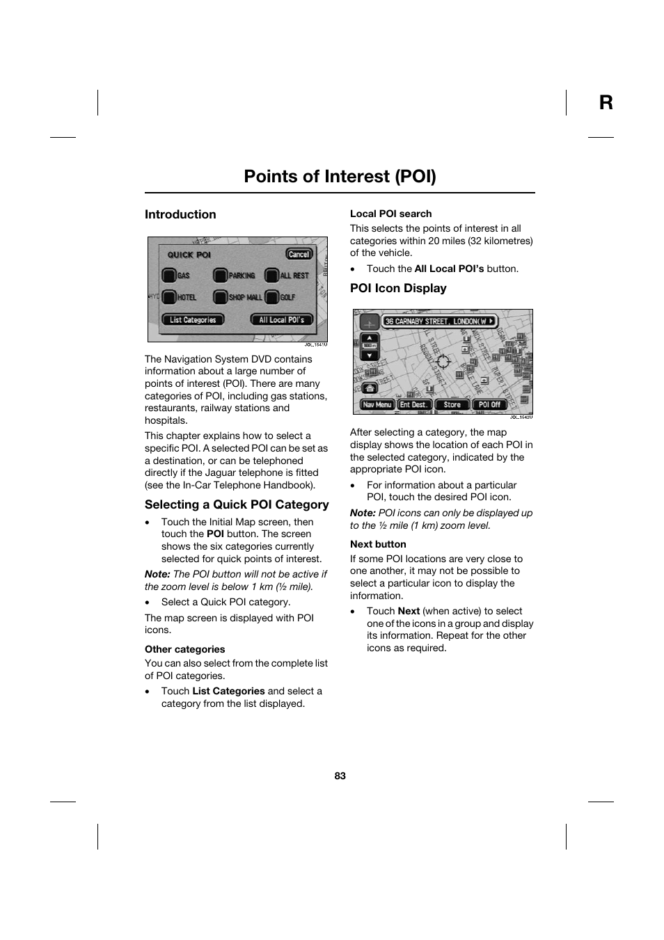Points of interest (poi) | Jaguar Touch Screen Display JJM 18 42 26 701 User Manual | Page 83 / 132
