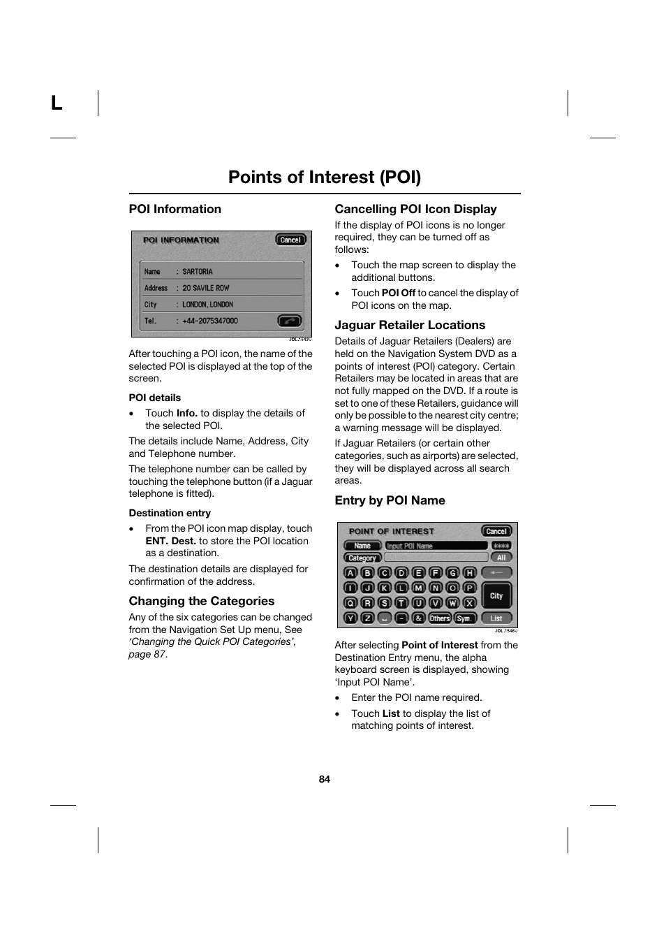 Points of interest (poi) | Jaguar Touch Screen Display JJM 18 42 26 701 User Manual | Page 84 / 132