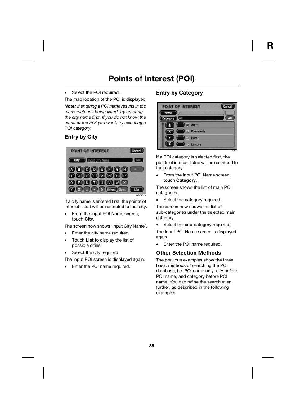 Points of interest (poi) | Jaguar Touch Screen Display JJM 18 42 26 701 User Manual | Page 85 / 132