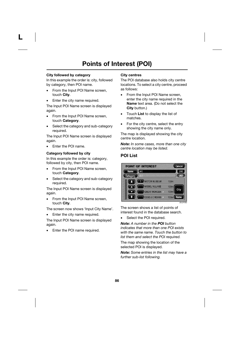 Points of interest (poi) | Jaguar Touch Screen Display JJM 18 42 26 701 User Manual | Page 86 / 132