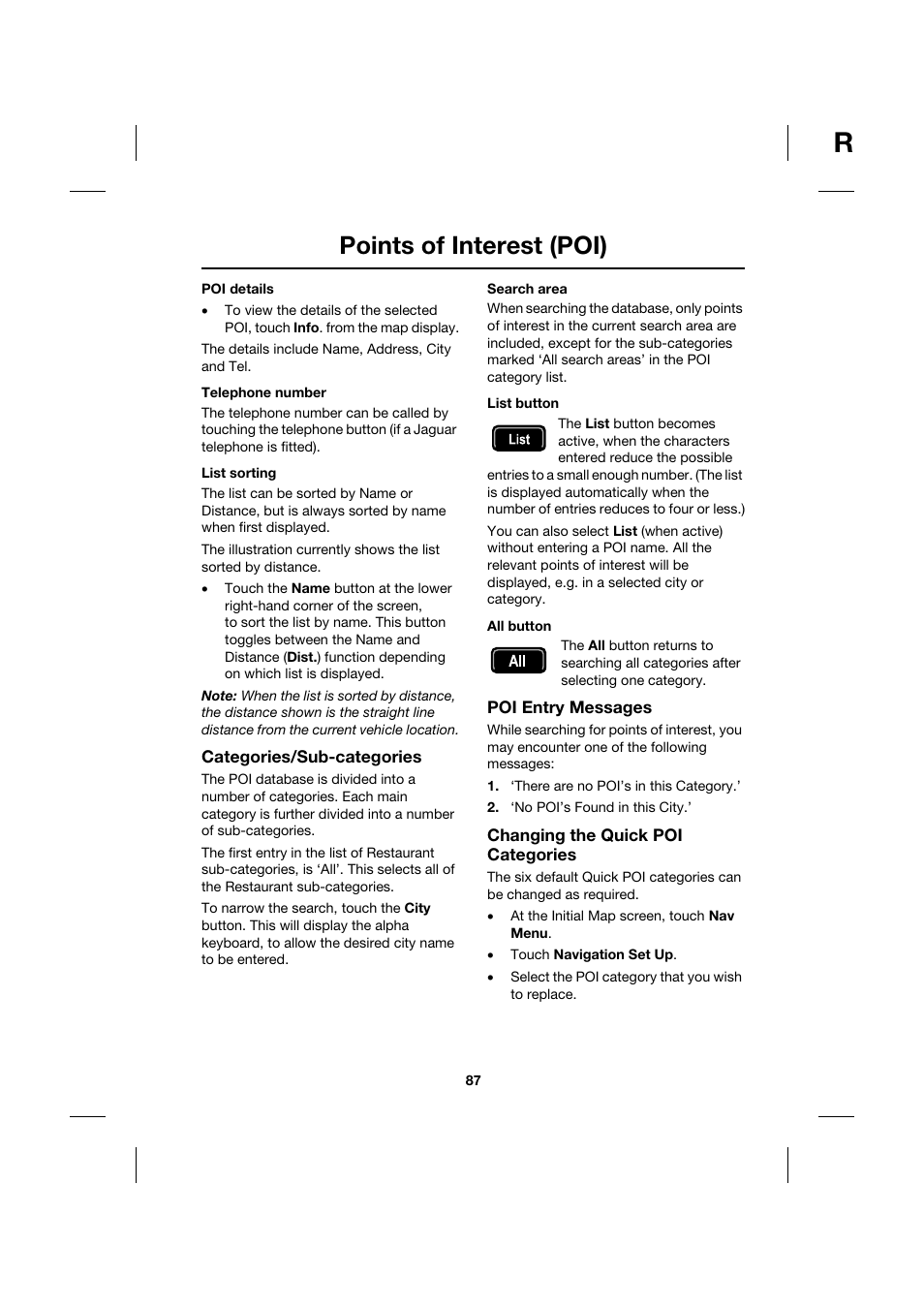 Points of interest (poi) | Jaguar Touch Screen Display JJM 18 42 26 701 User Manual | Page 87 / 132