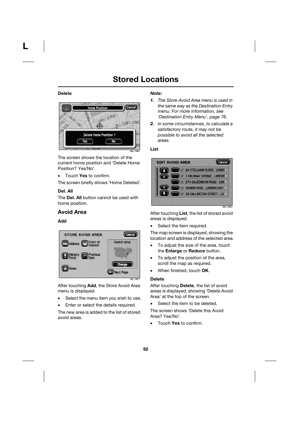 Stored locations | Jaguar Touch Screen Display JJM 18 42 26 701 User Manual | Page 92 / 132