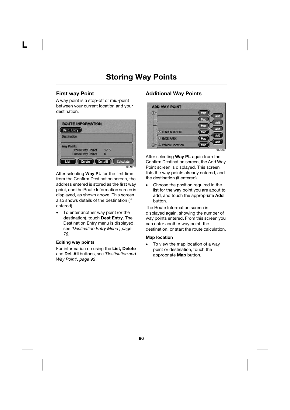 Storing way points | Jaguar Touch Screen Display JJM 18 42 26 701 User Manual | Page 96 / 132