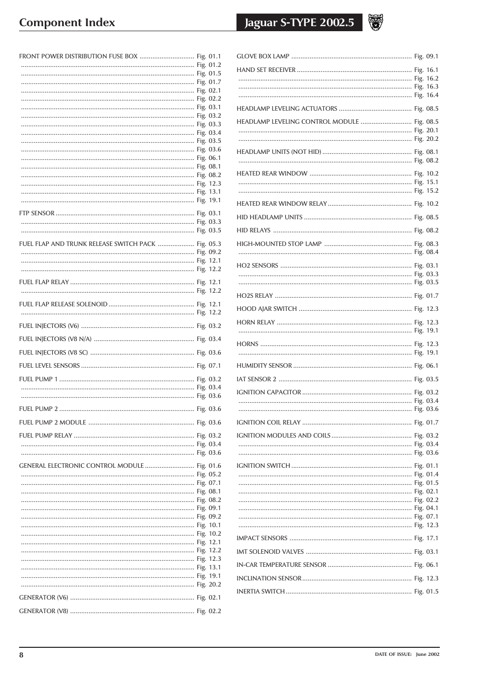 Component index | Jaguar S-TYPE 2004 User Manual | Page 10 / 172
