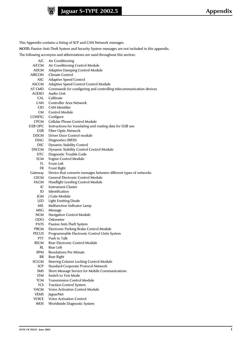 Appendix | Jaguar S-TYPE 2004 User Manual | Page 157 / 172