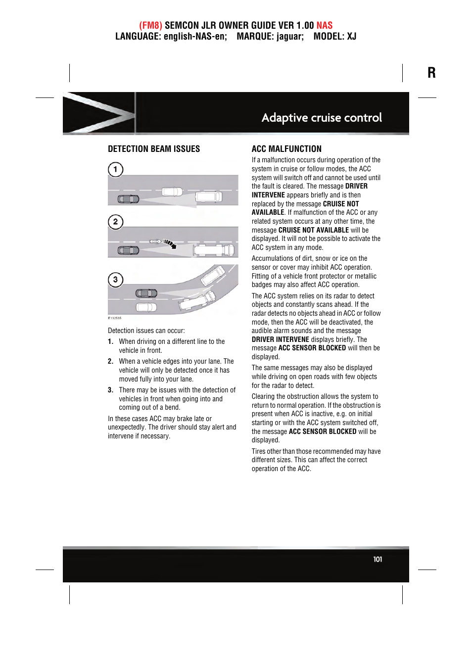 Adaptive cruise control | Jaguar SEMCON JLR XJ User Manual | Page 101 / 217