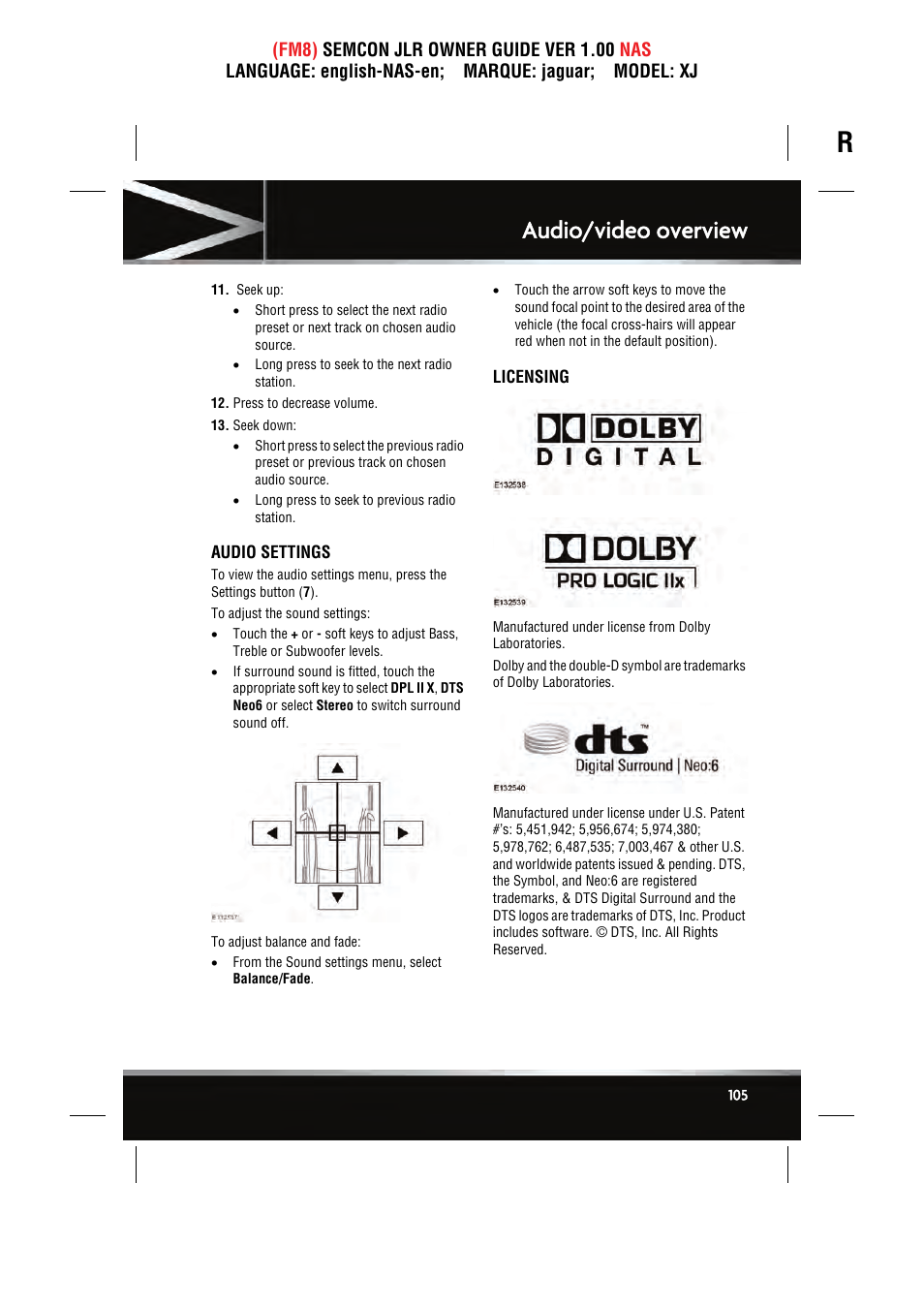 Audio/video overview | Jaguar SEMCON JLR XJ User Manual | Page 105 / 217