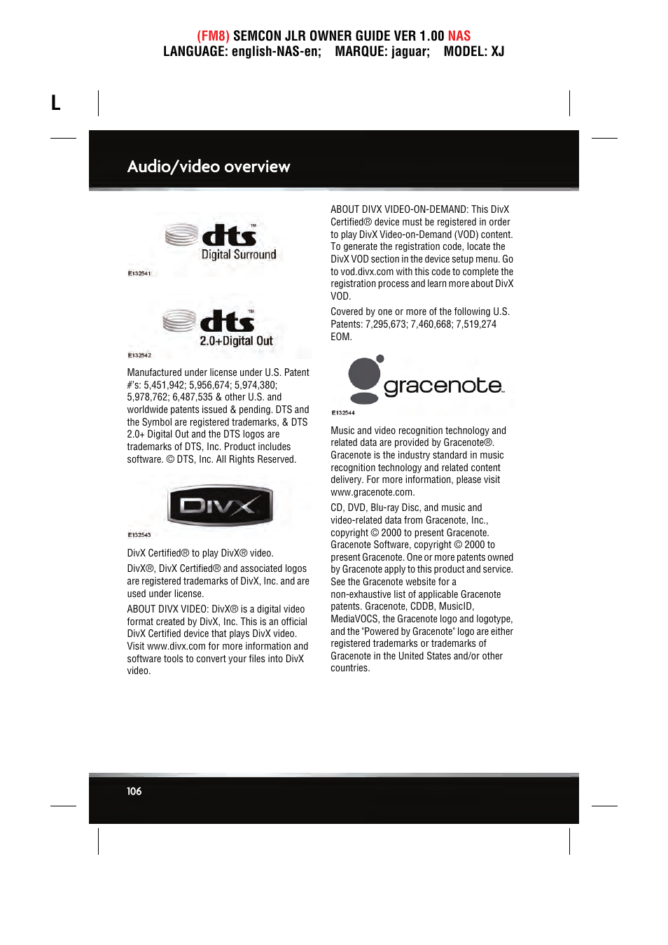 Audio/video overview | Jaguar SEMCON JLR XJ User Manual | Page 106 / 217