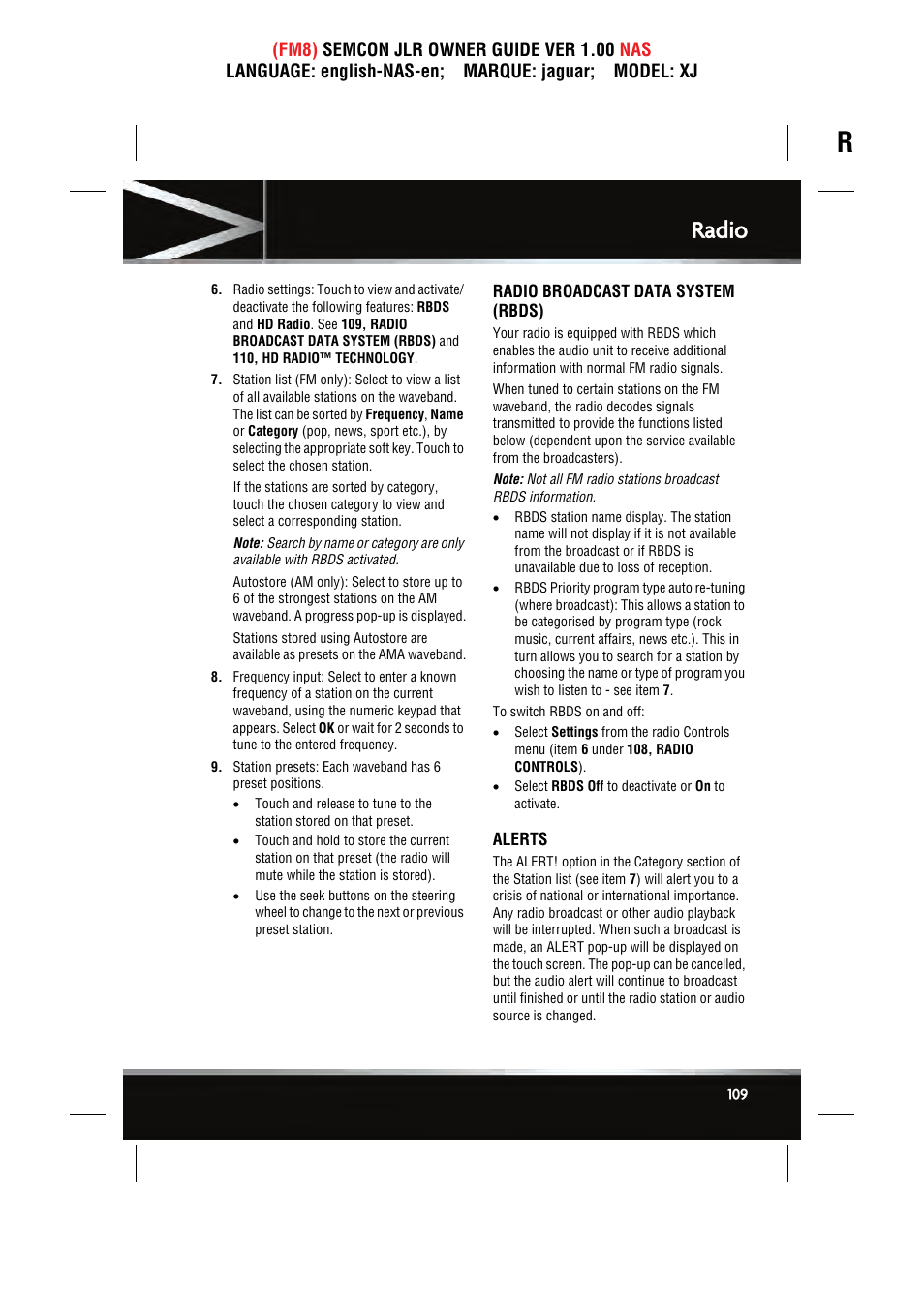 Radio | Jaguar SEMCON JLR XJ User Manual | Page 109 / 217