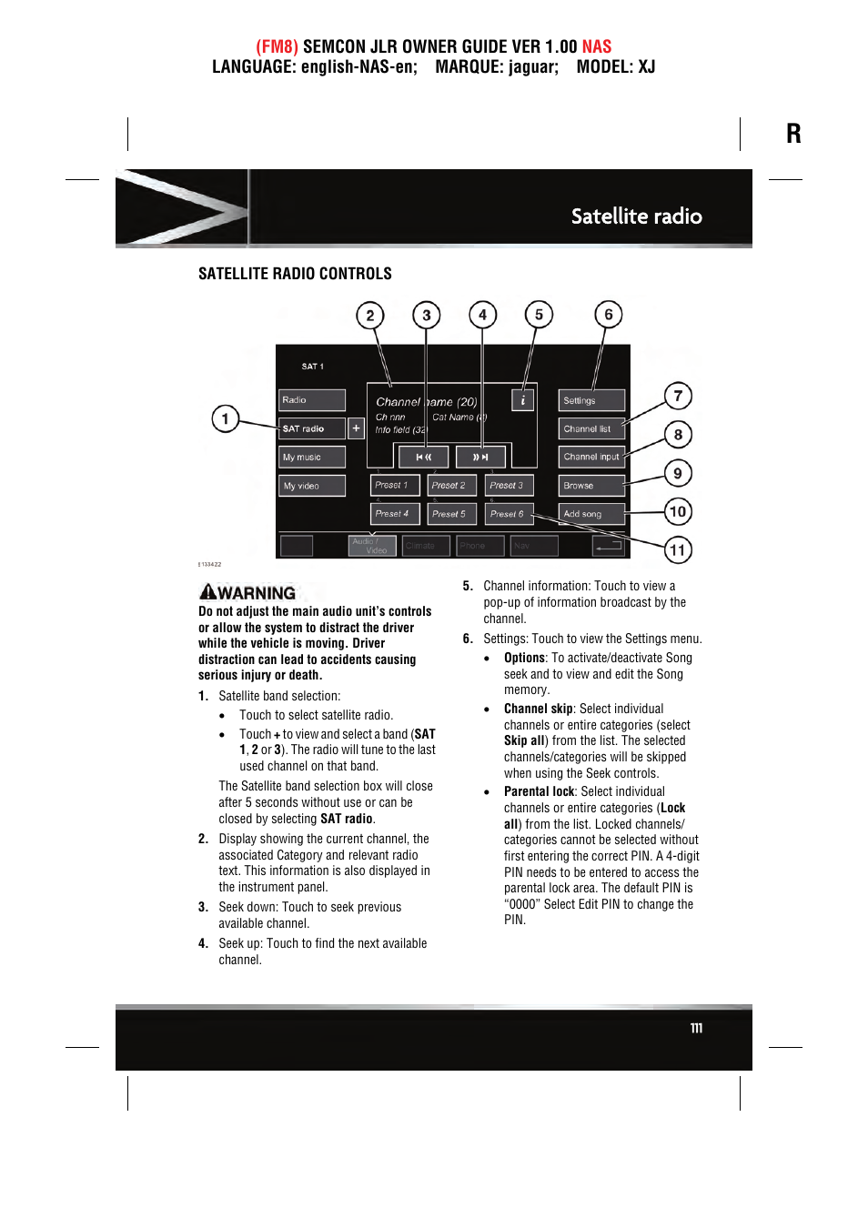 Satellite radio | Jaguar SEMCON JLR XJ User Manual | Page 111 / 217
