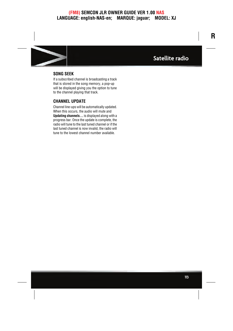 Satellite radio | Jaguar SEMCON JLR XJ User Manual | Page 113 / 217