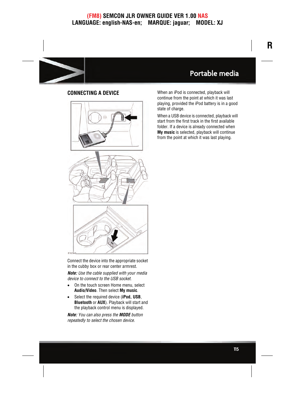 Portable media | Jaguar SEMCON JLR XJ User Manual | Page 115 / 217