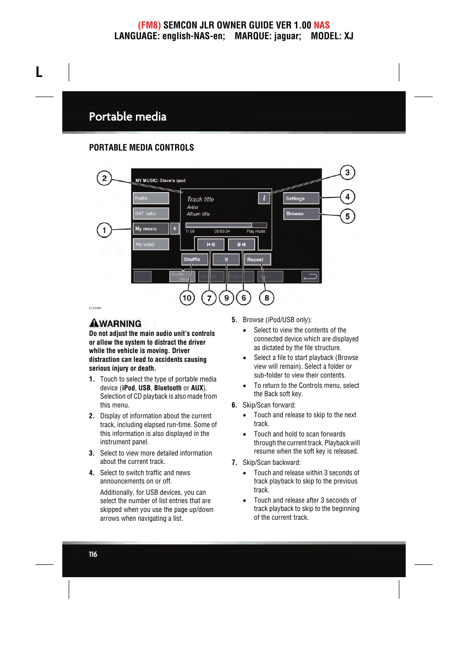 Portable media | Jaguar SEMCON JLR XJ User Manual | Page 116 / 217