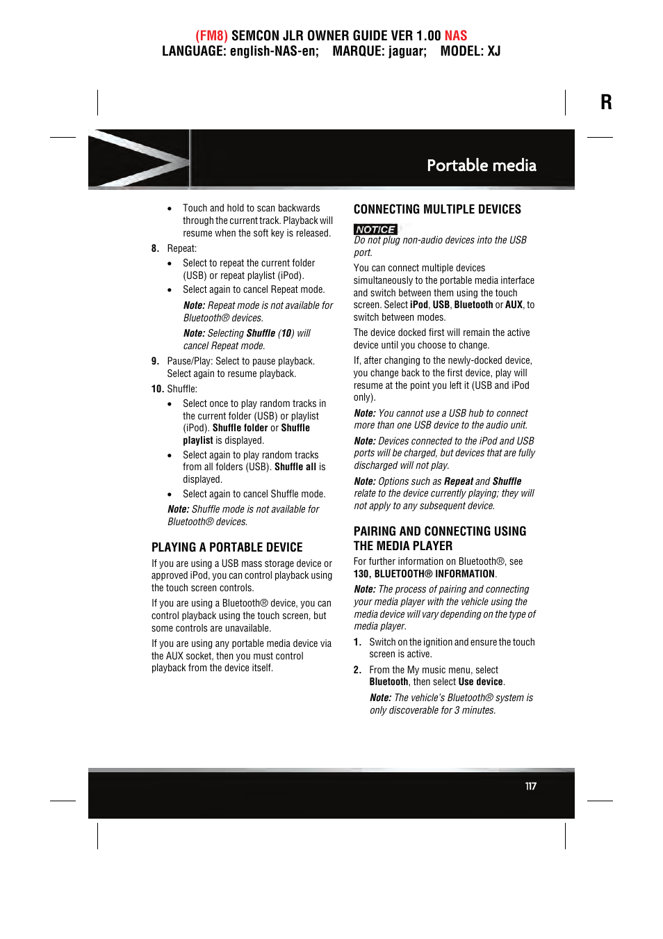 Portable media | Jaguar SEMCON JLR XJ User Manual | Page 117 / 217